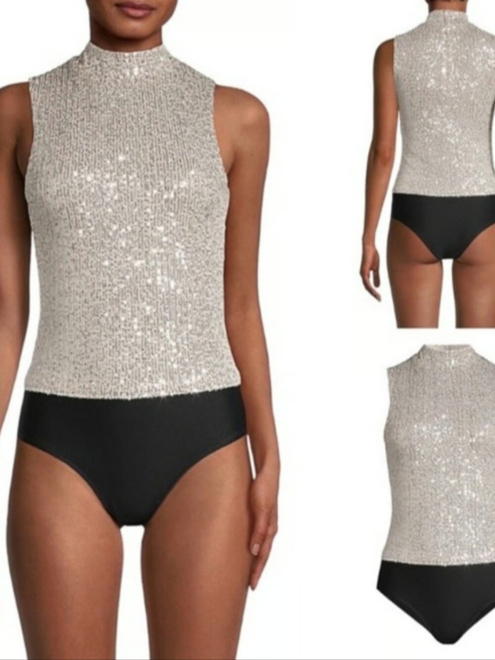 NWT 7 For All Mankind Sleeveless Sequin Thong Bodysuit Size XS